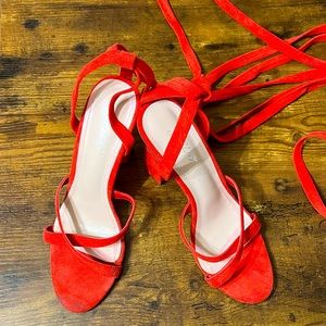 Red Criss Cross Strap Heels